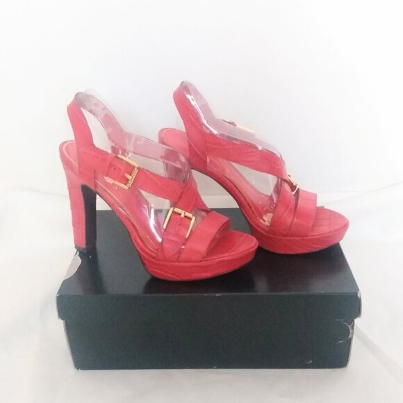 Lauren By Ralph Lauren Serrata Crocodile Pattern Heels Platform Shoes 7.5 - Picture 1 of 7